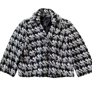 Robert Rodriguez Wool Tweed Cropped Buttoned Swing Coat Jacket Black Ivory Sz 4